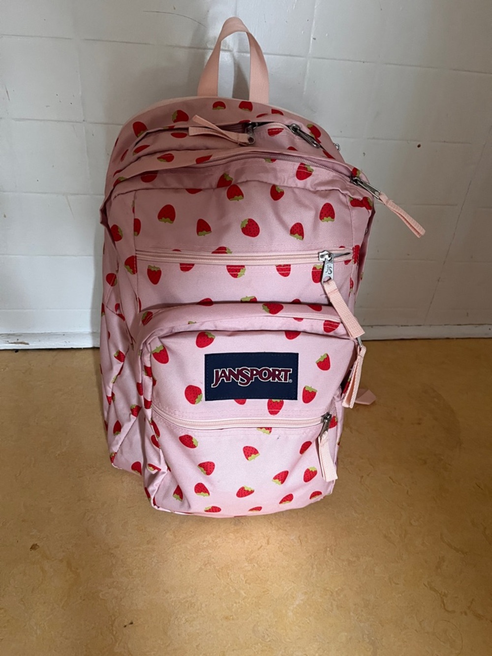 Jansport Pink Strawberry Print Backpack - Picture 2 of 3